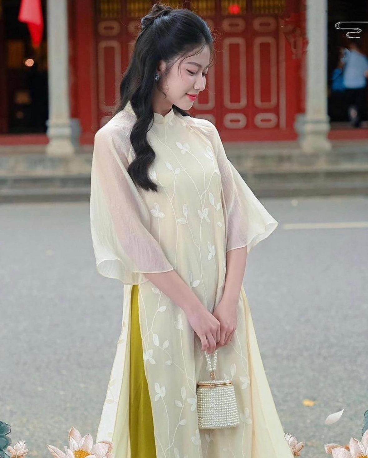 AD NỮ - ÁO DÀI GẤM MÀU アオザイ 民族衣装 ベトナムドレス (ズボン 